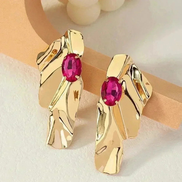 Multicolor Women's Exaggerated Sea Wave Shape Luxurious Earrings - Picture 5 of 6